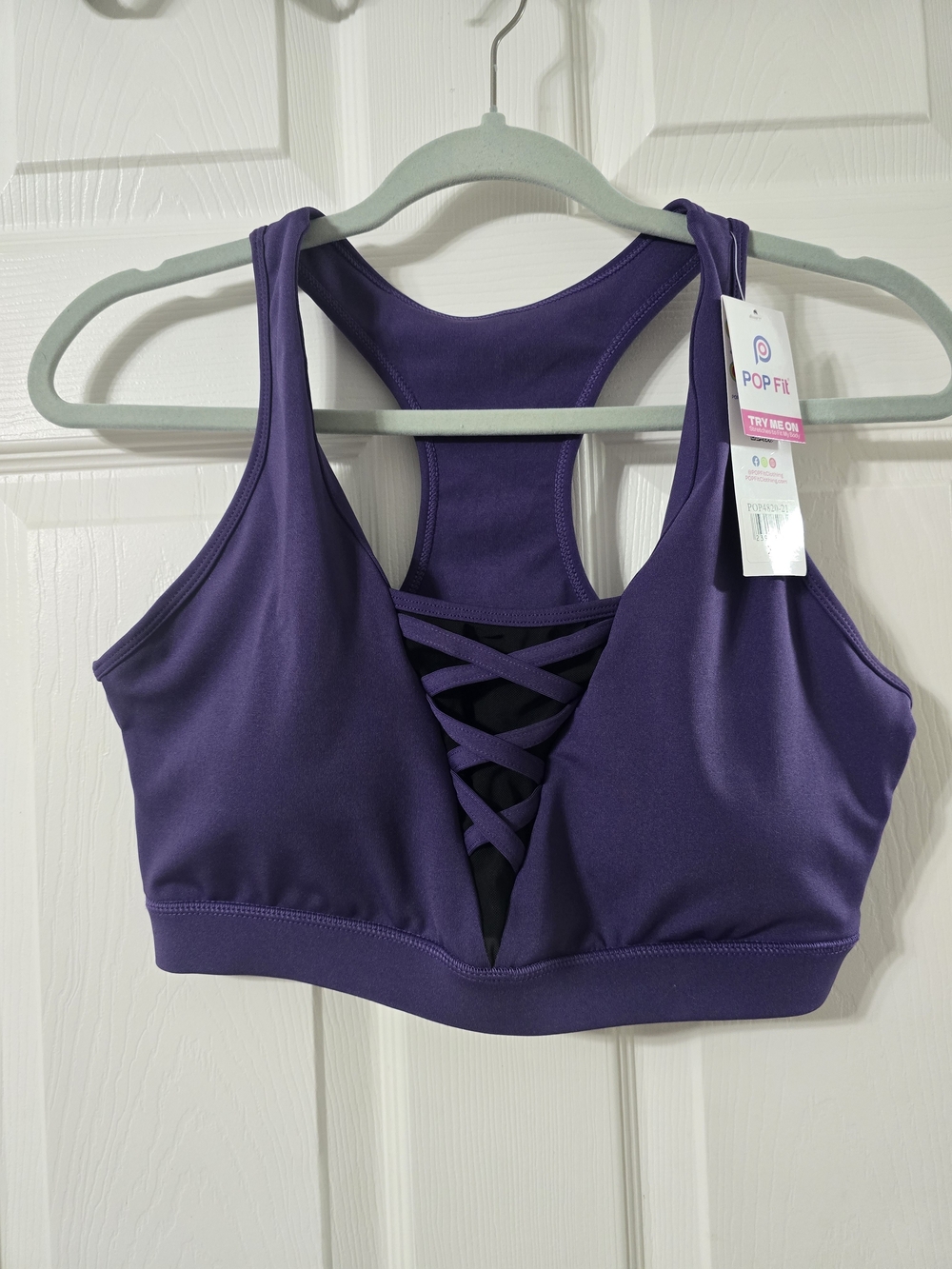 POP Fit Deep Purple Crisscross Racerback Sports Bra